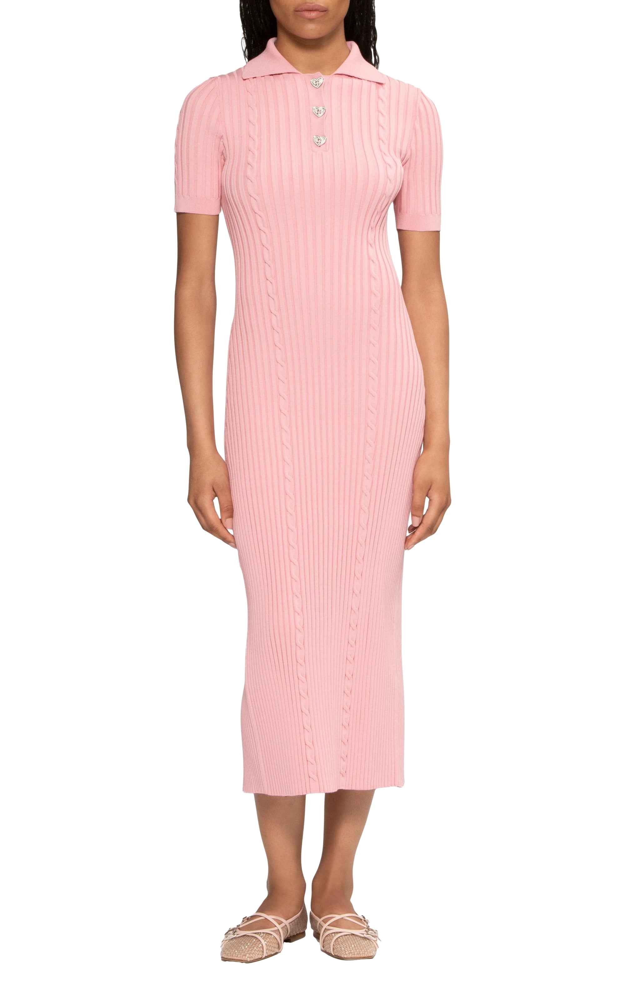 Rhinestone embellished polo midi dress - Pink