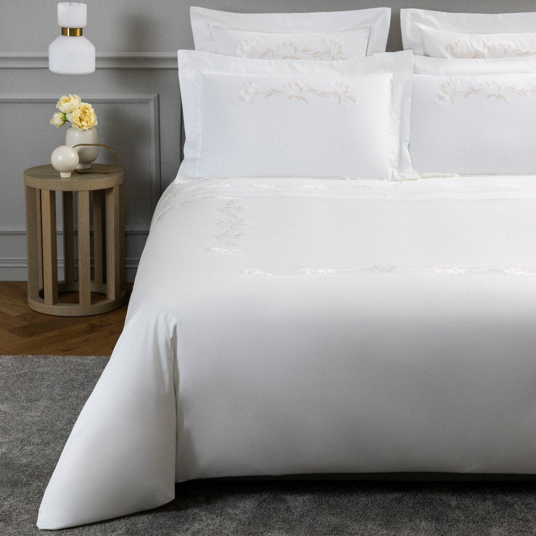 Duvet cover Peonia embroidery in cotton - Milk
