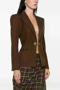 Virgin Wool Stretch Twill Blazer - Marron