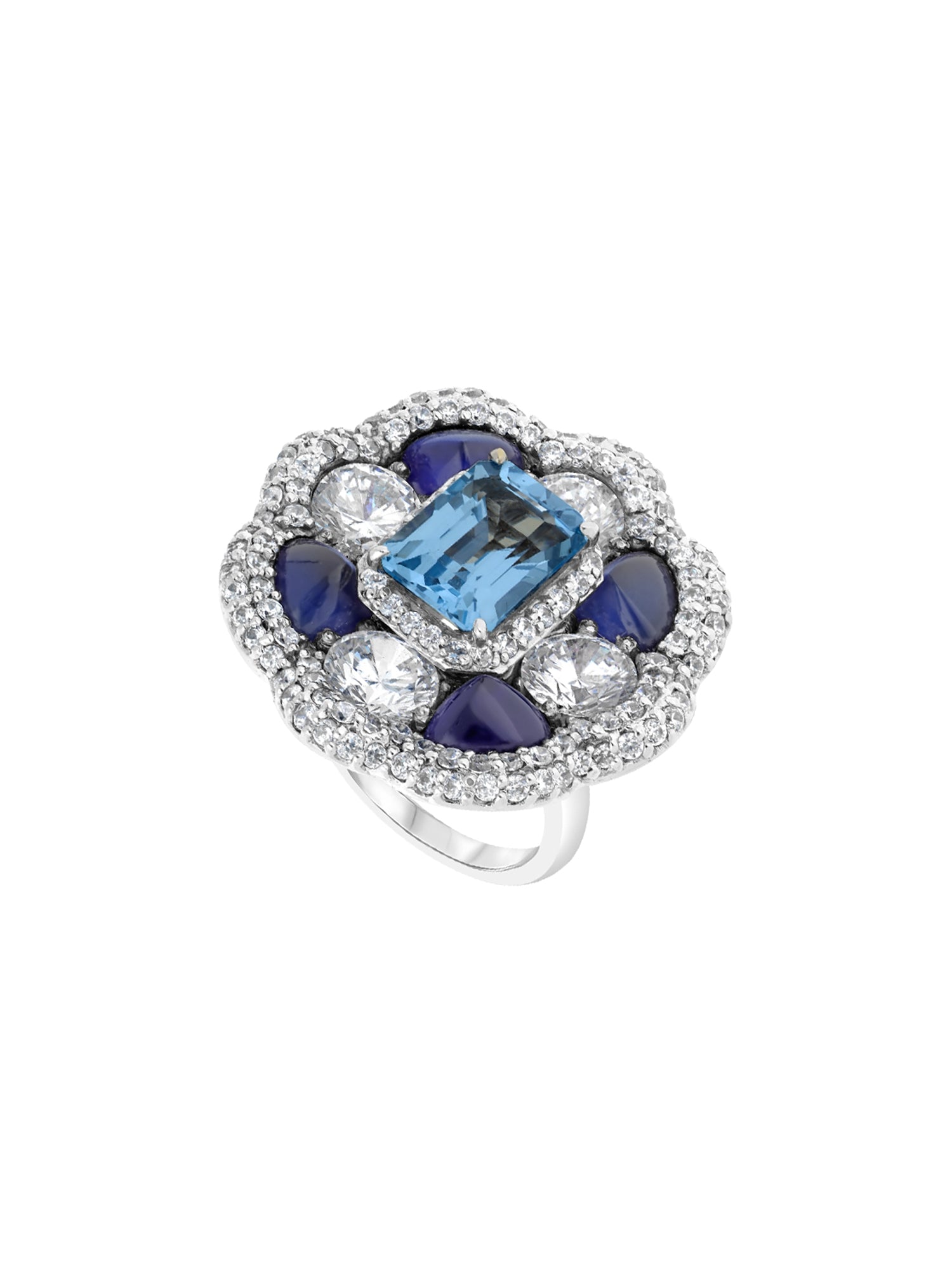 1qty NEW / Or gris 18 ct Bague sur or gris 18 carats sertie de taille émeraude Burmalite™ aigue-marine // RECO : 2360€