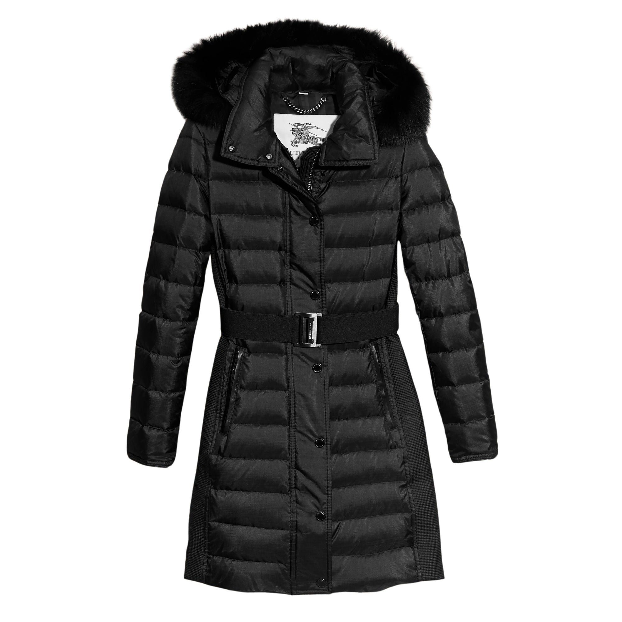 Manteau à capuche bordée de fourrure - Black