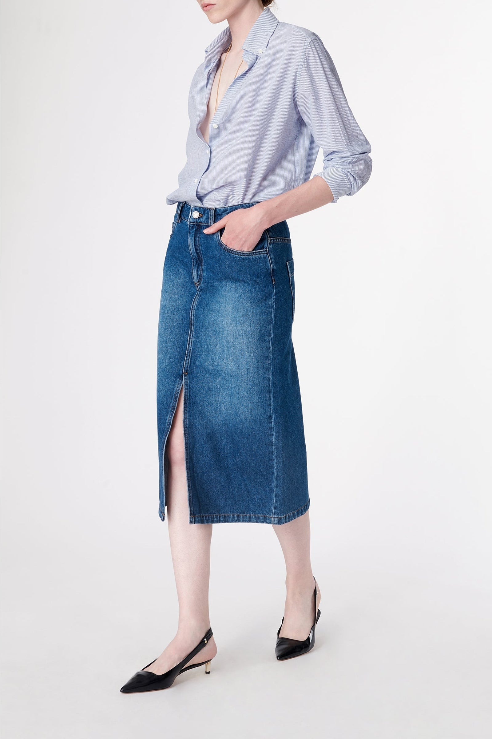 Jupe midi Bastia en denim - Royal