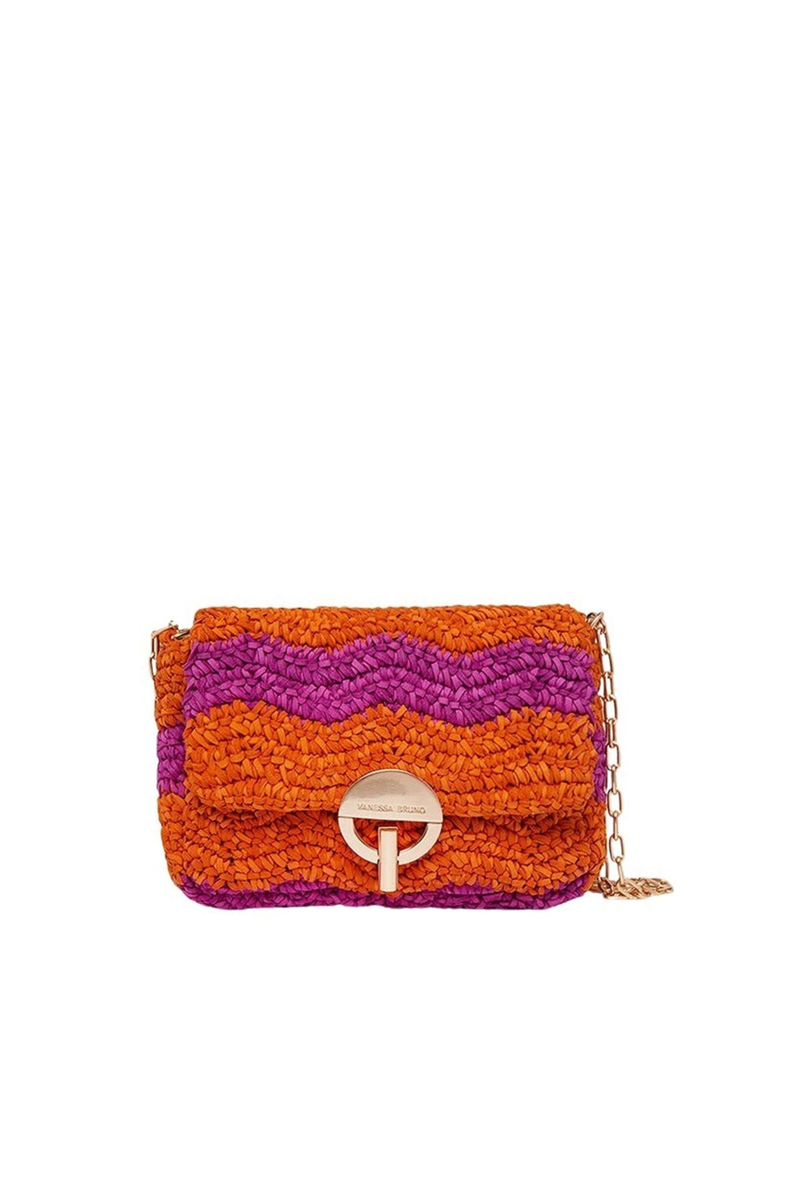 3 QTY RELIQUAT 250 // MULTICO/ORANGE / Moyen Sac Moon en Cuir Tressé - MULTICO/ORANGE