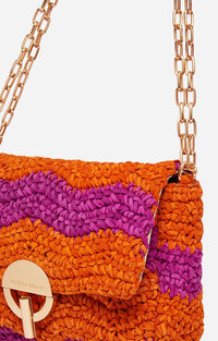 3 QTY RELIQUAT 250 // MULTICO/ORANGE / Moyen Sac Moon en Cuir Tressé - MULTICO/ORANGE