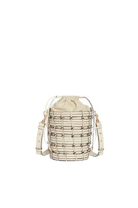 Petit sac seau en cuir tressé - Crème