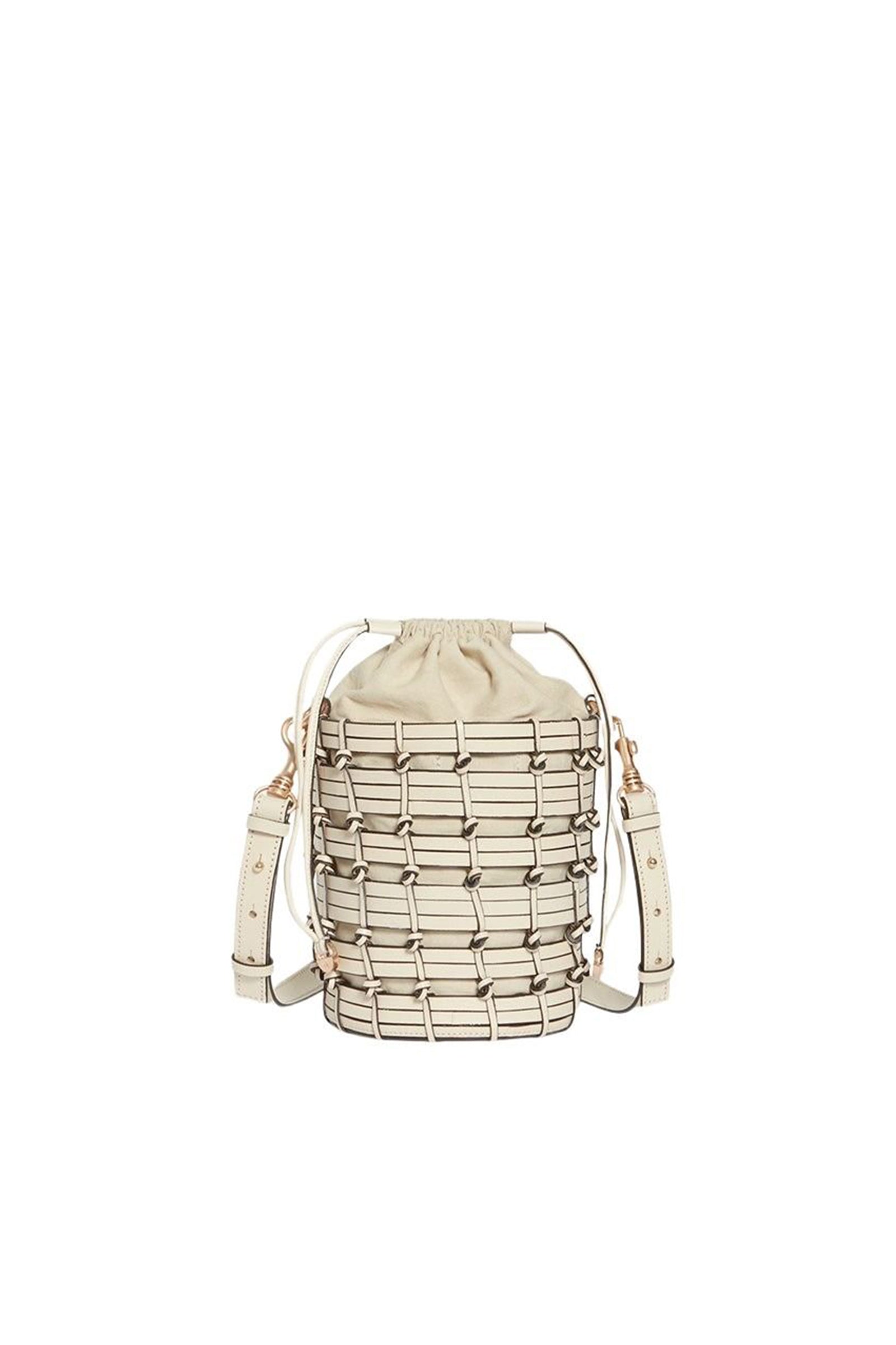 Petit sac seau en cuir tressé - Crème