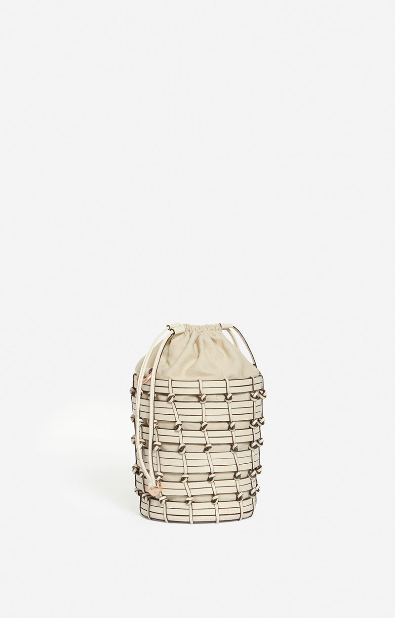 Petit sac seau en cuir tressé - Crème