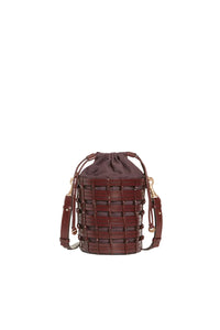 Petit sac seau en cuir tressé - Marron
