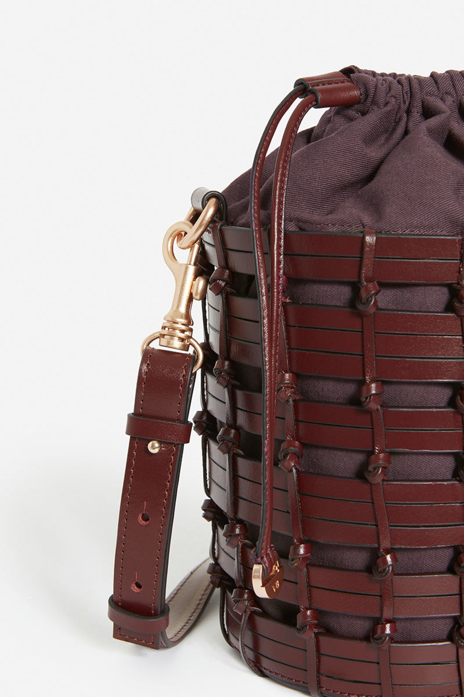 Small woven leather bucket bag - Brown