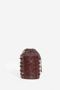 Small woven leather bucket bag - Brown