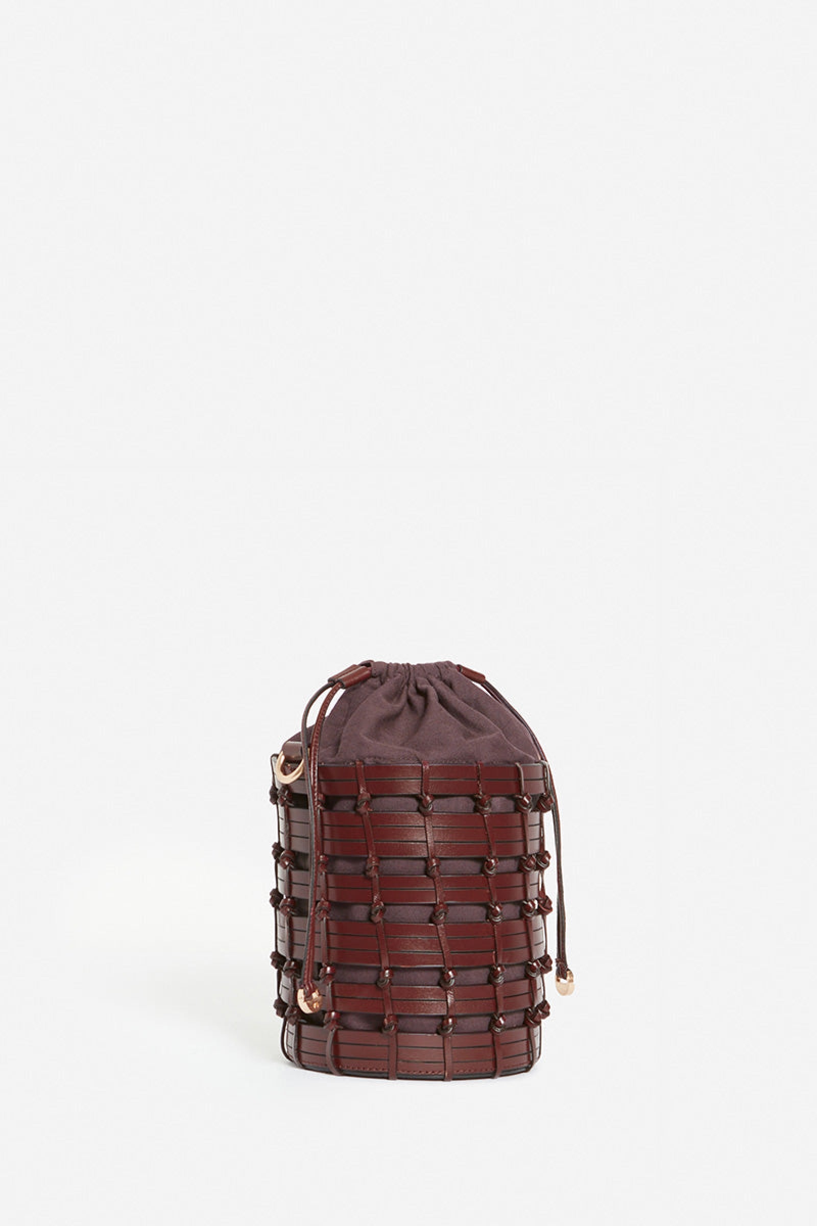 Small woven leather bucket bag - Brown