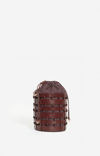 Petit sac seau en cuir tressé - Marron