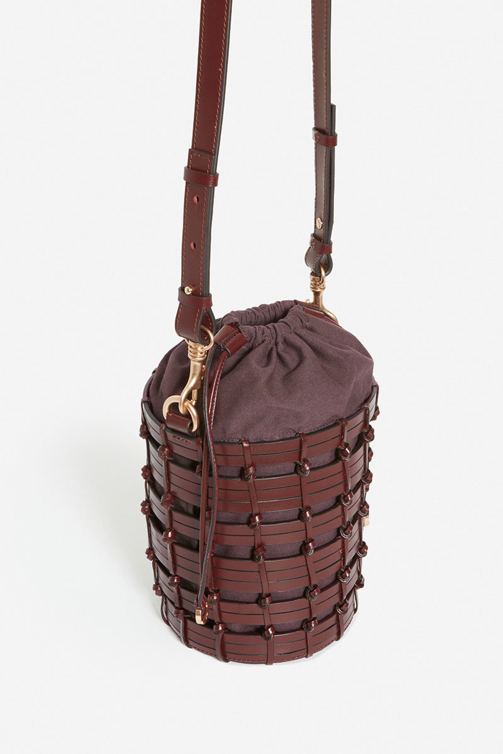 Small woven leather bucket bag - Brown