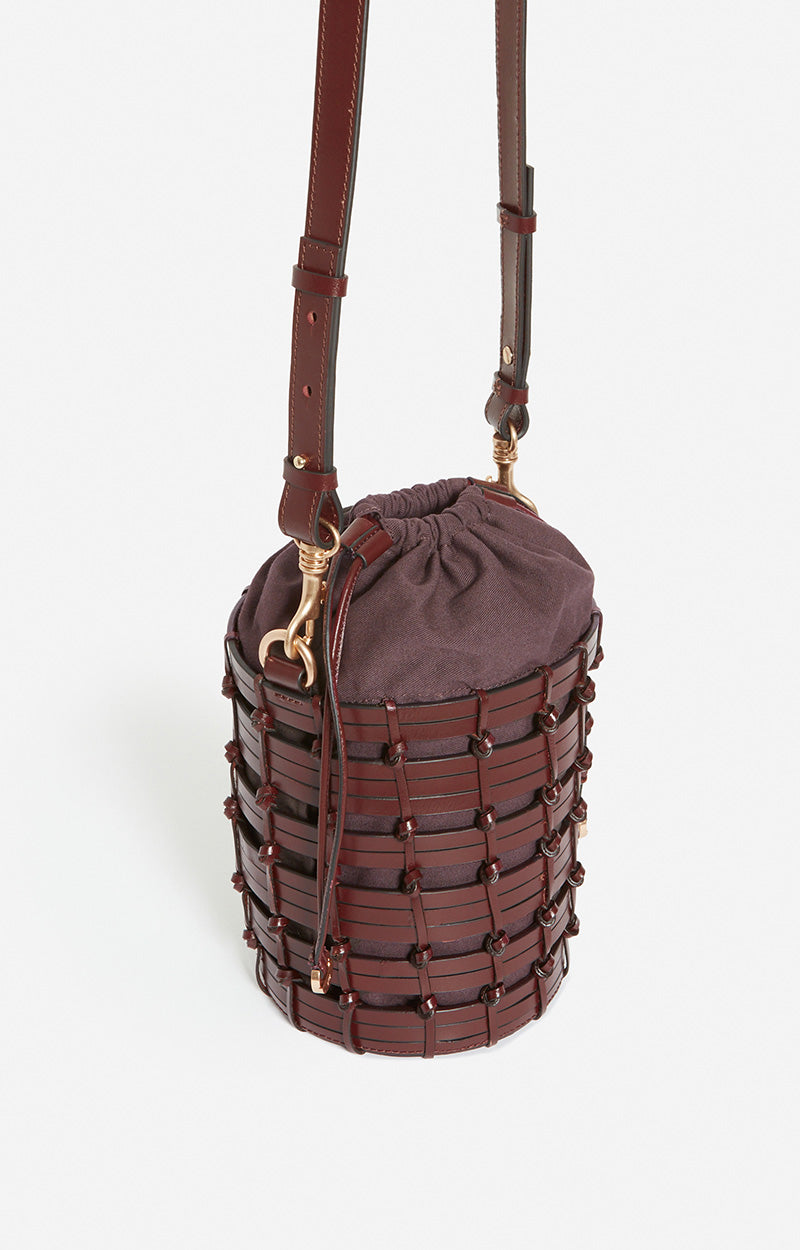 Petit sac seau en cuir tressé - Marron