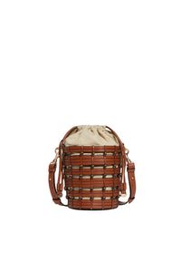 Petit sac seau en cuir tressé - Cognac