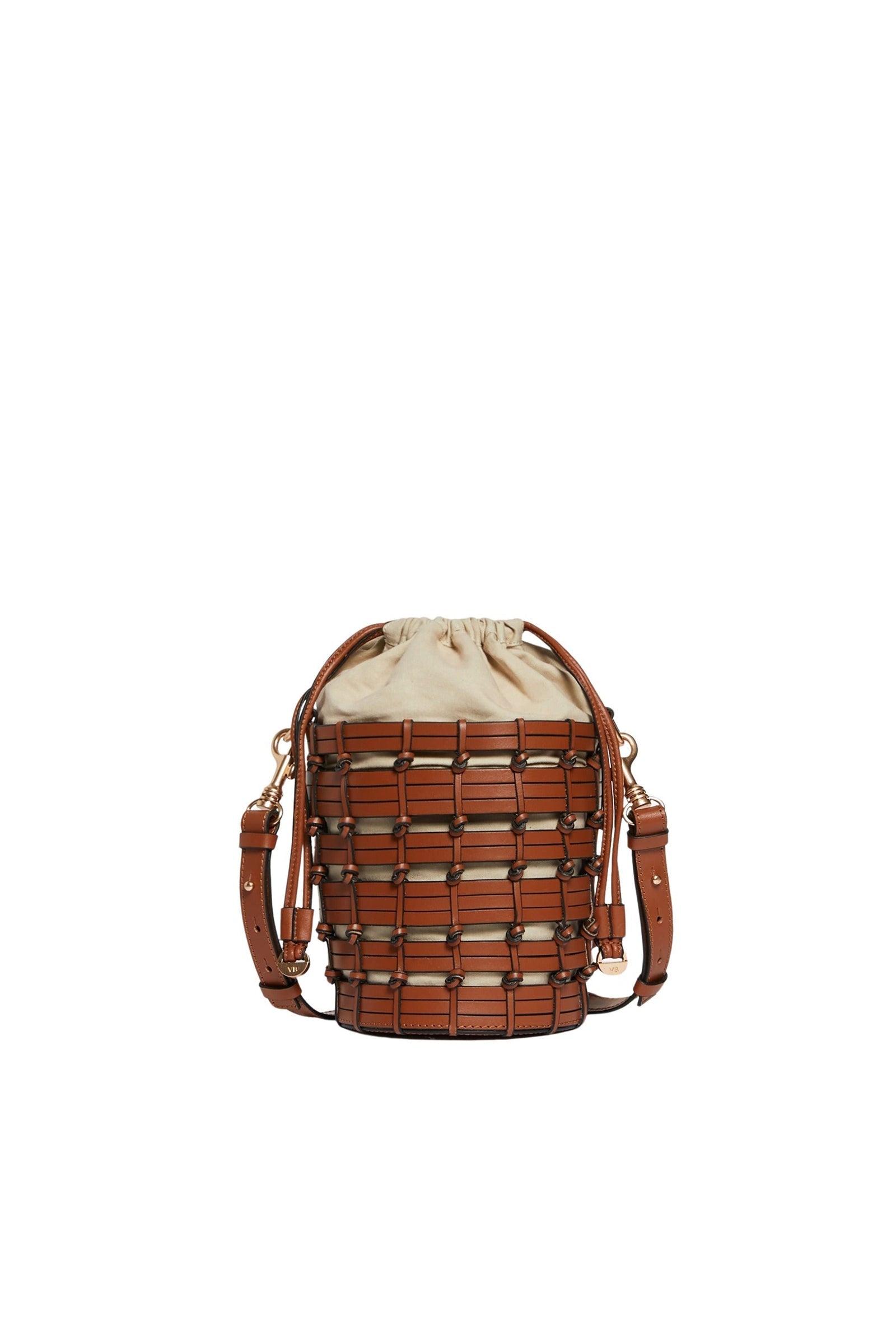 Petit sac seau en cuir tressé - Cognac