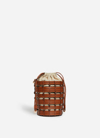 Petit sac seau en cuir tressé - Cognac