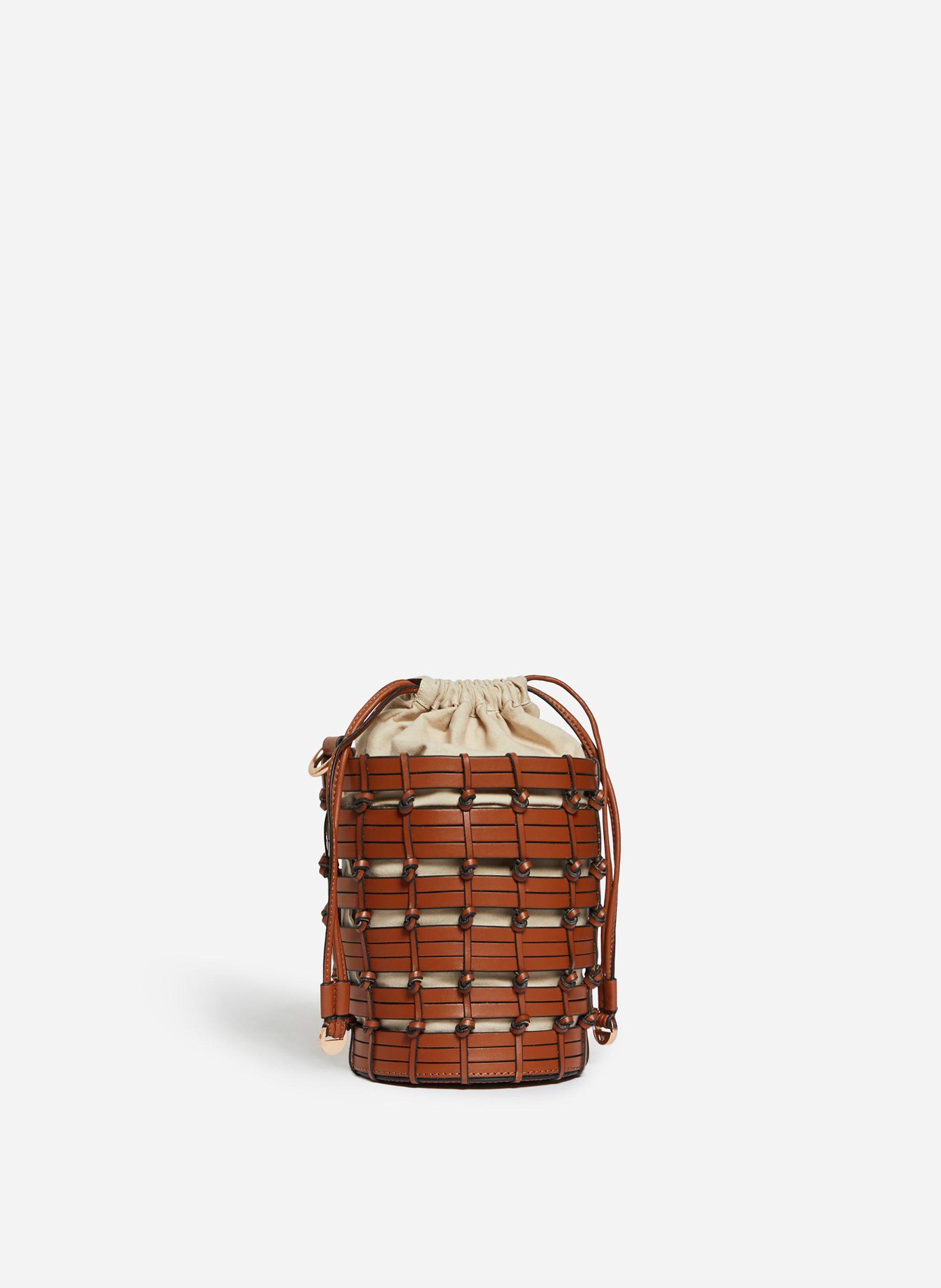 Petit sac seau en cuir tressé - Cognac