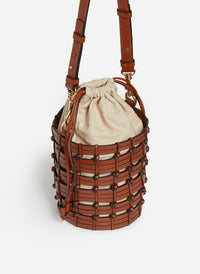 Petit sac seau en cuir tressé - Cognac