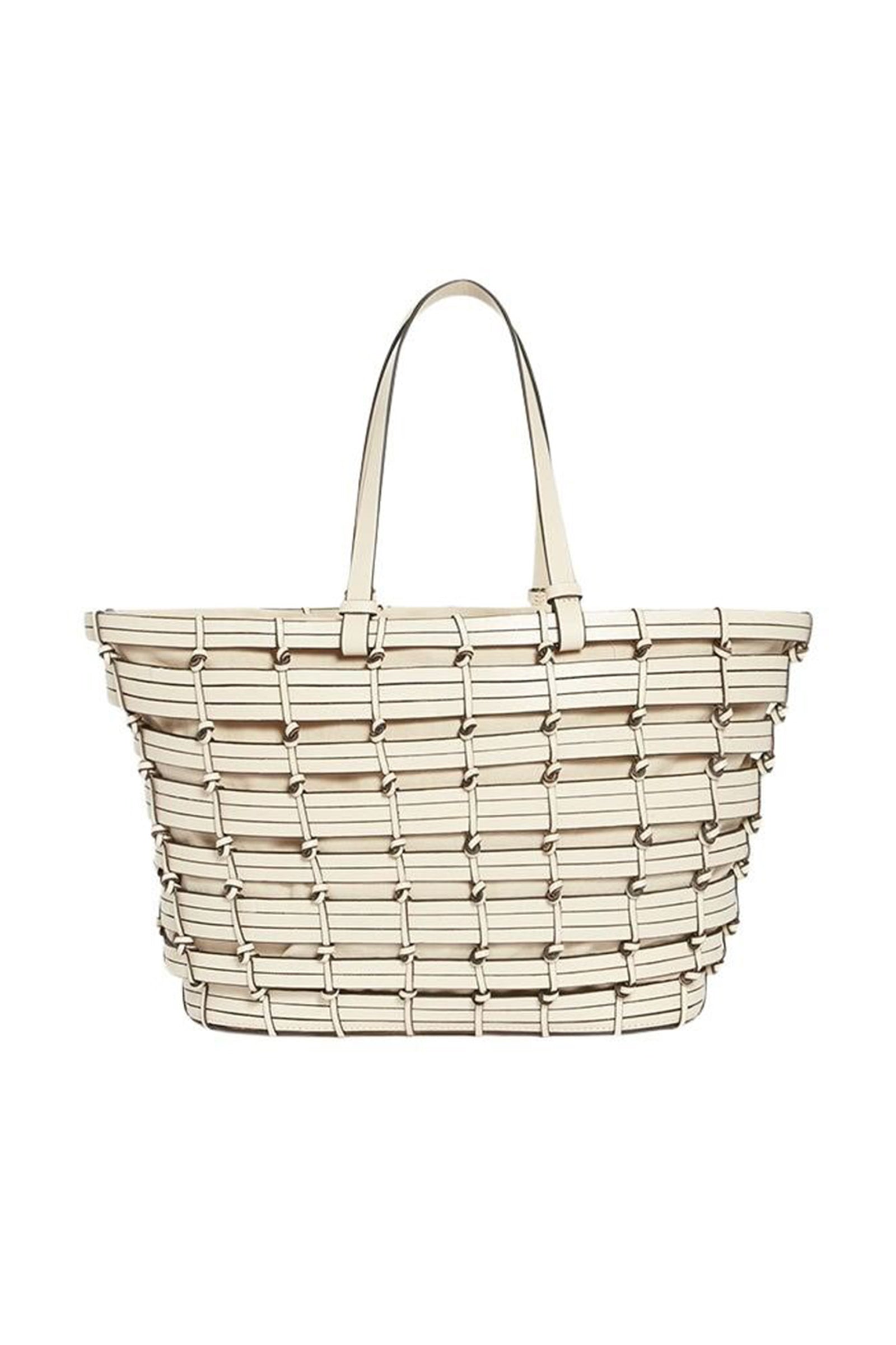 Panier en cuir tressé - Crème