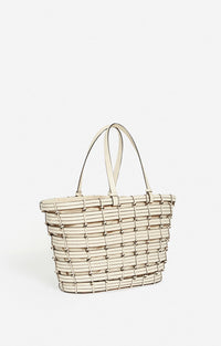 Panier en cuir tressé - Crème