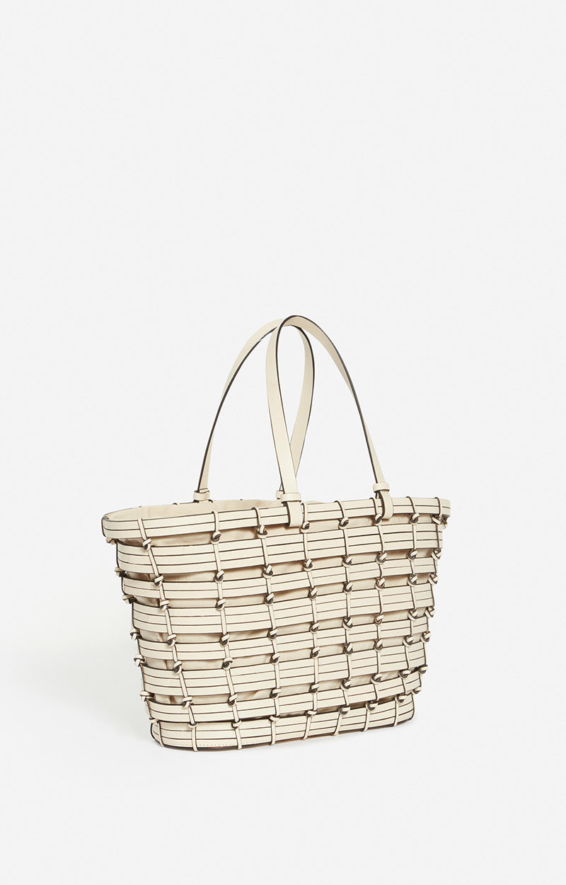 Panier en cuir tressé - Crème