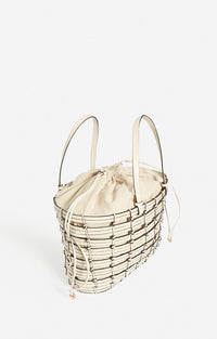 Panier en cuir tressé - Crème