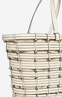 Panier en cuir tressé - Crème