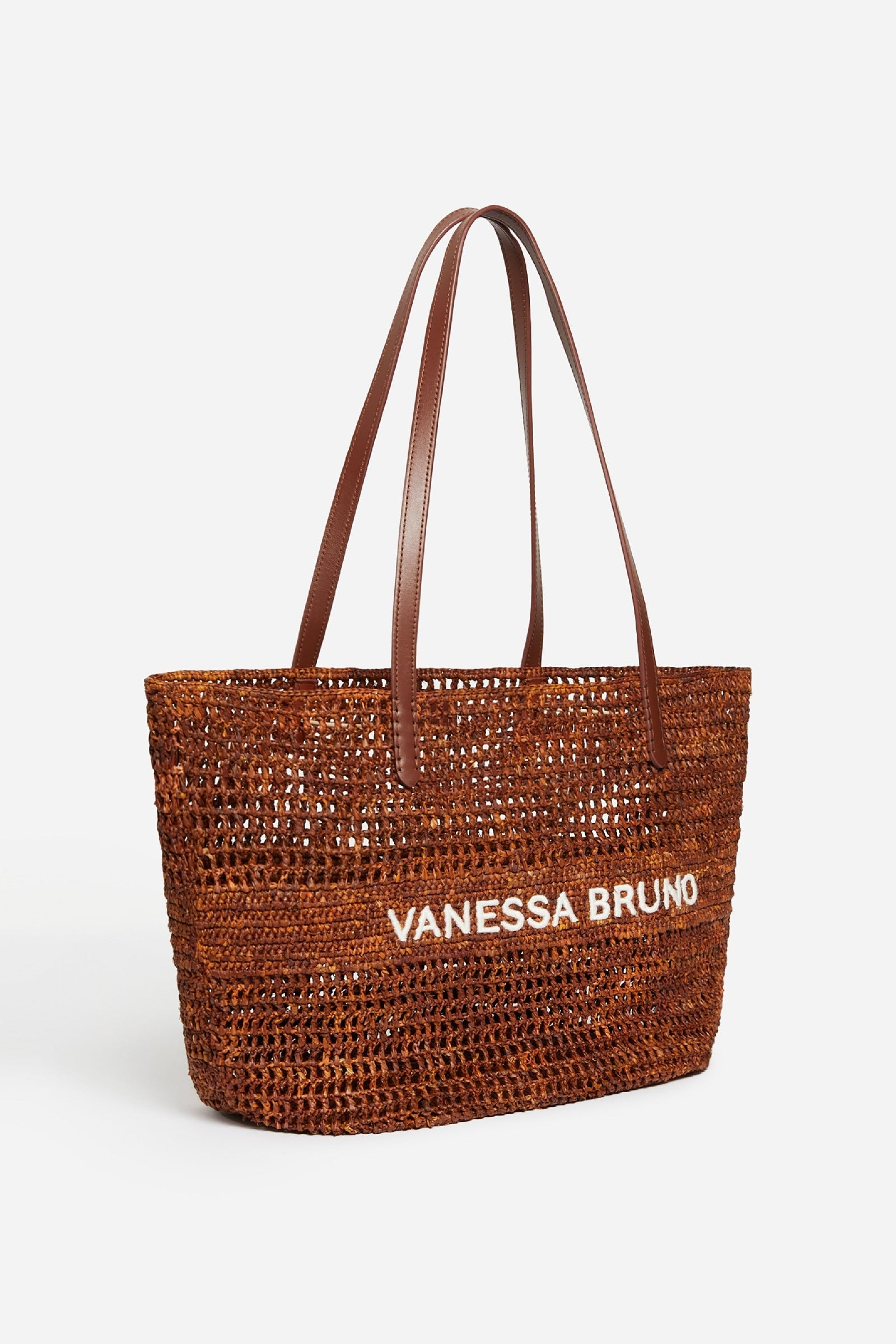 Openwork raffia basket - Mahogany