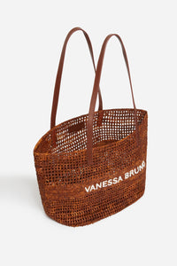 Openwork raffia basket - Mahogany