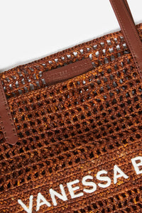 Openwork raffia basket - Mahogany