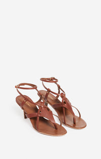 Sandales à talons 45 en cuir - Cognac