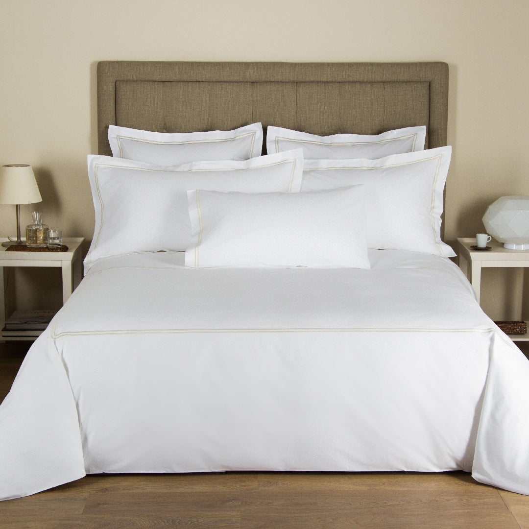 Parure housse de couette 4 pcs Classic en coton - White & Beige