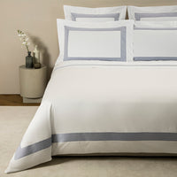Parure housse de couette 4 pcs Bicolore en coton - White & Light Sky Blue