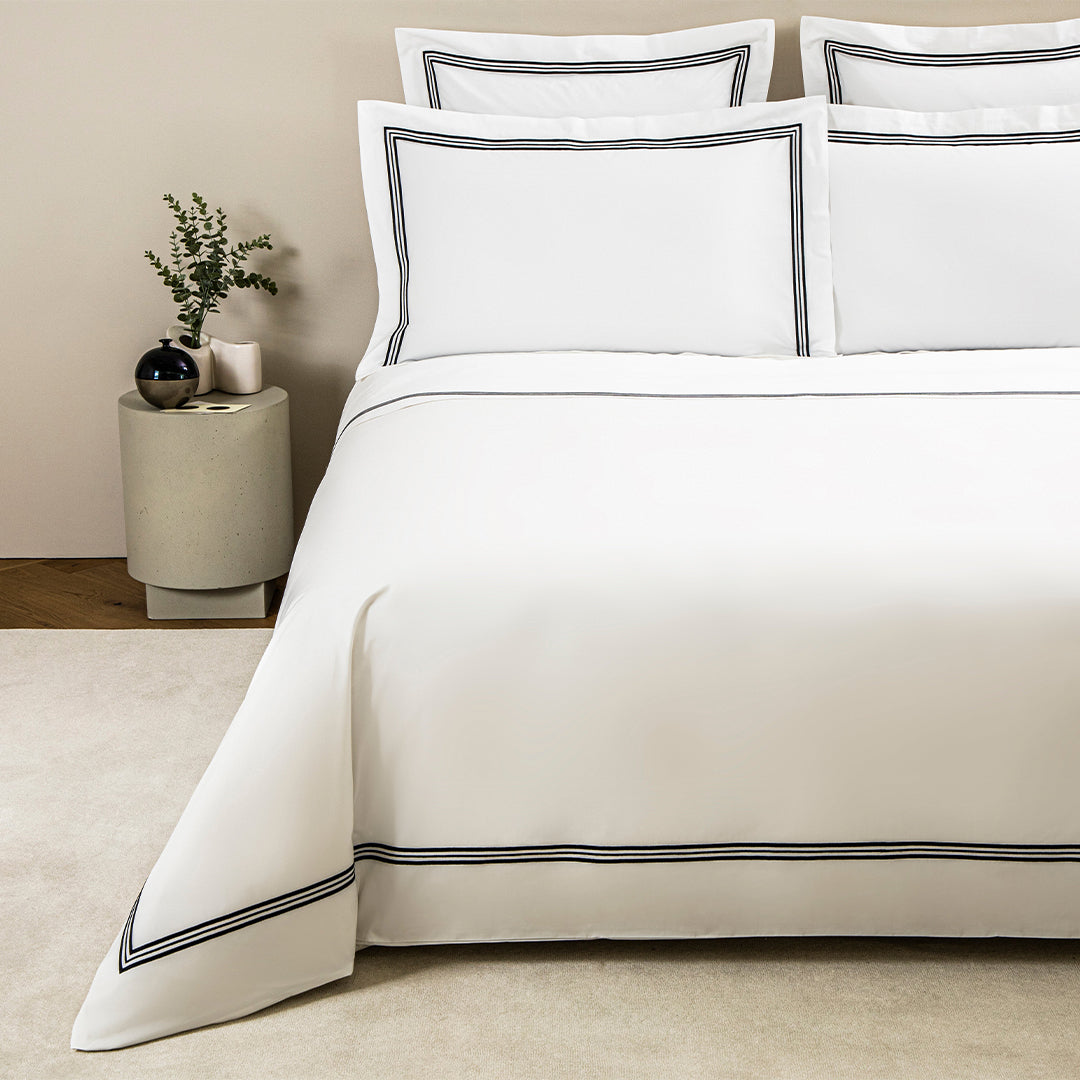 Triplo Popeline 4-piece cotton duvet cover set - White & Black