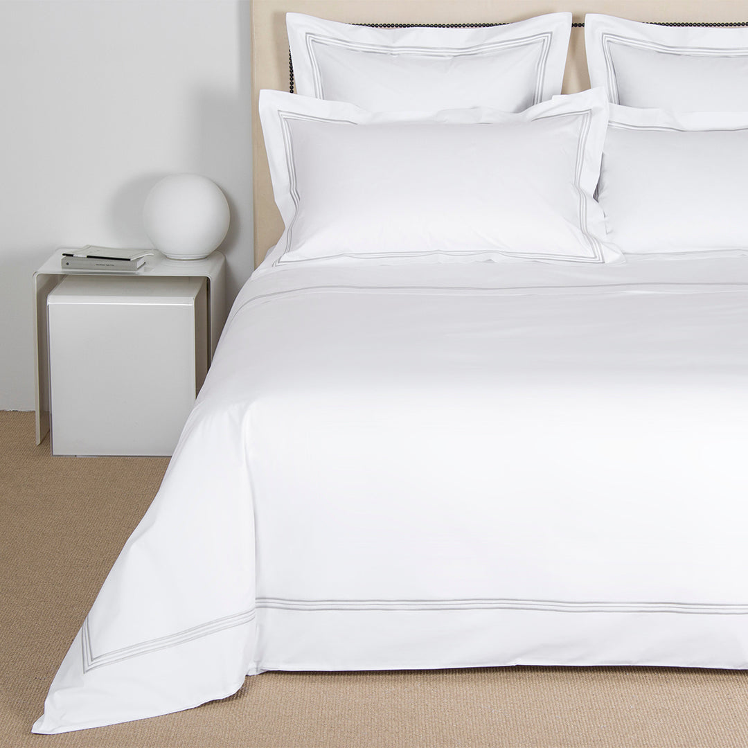 Parure housse de couette 4 pcs Triplo Popeline en coton - White & Grey