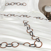 Parure housse de couette 4 pcs Links Embroidery en coton - Chestnut & Black
