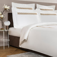Basket Weave Embroidery 4-piece cotton duvet cover set - Milk & Slate Grey