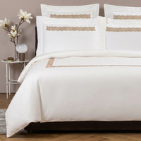 Housse de couette Basket Weave Embroidery en coton - Milk & Slate Grey