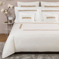 Basket Weave Embroidery 4-piece cotton duvet cover set - Milk & Slate Grey
