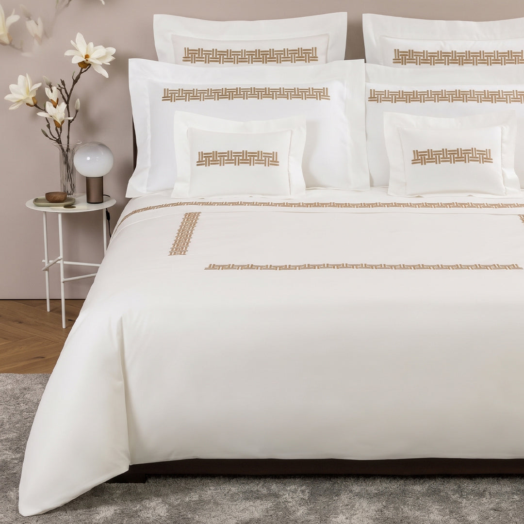 Basket Weave Embroidery 4-piece cotton duvet cover set - Milk & Slate Grey