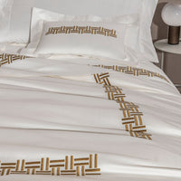 Basket Weave Embroidery 4-piece cotton duvet cover set - Milk & Slate Grey