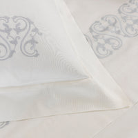 Parure housse de couette 4 pcs Ornate Medallion en coton - Milk & Light Sky Blue