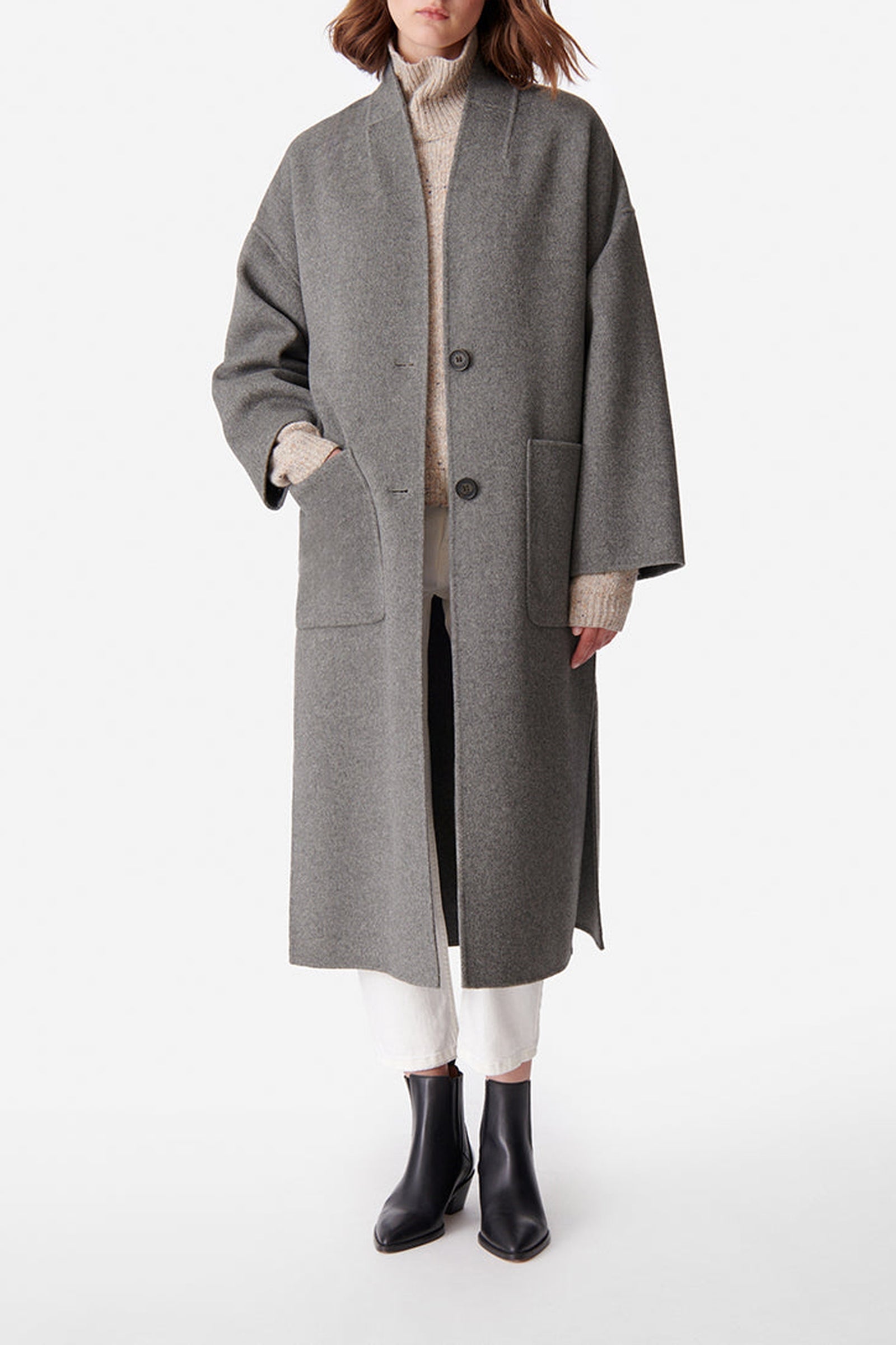 Manteau Bachir en laine - Gris Chiné