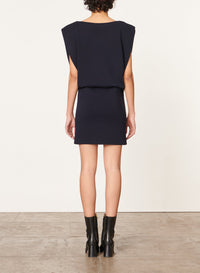 Robe courte à col bateau Dorotea en laine mélangée - Marine