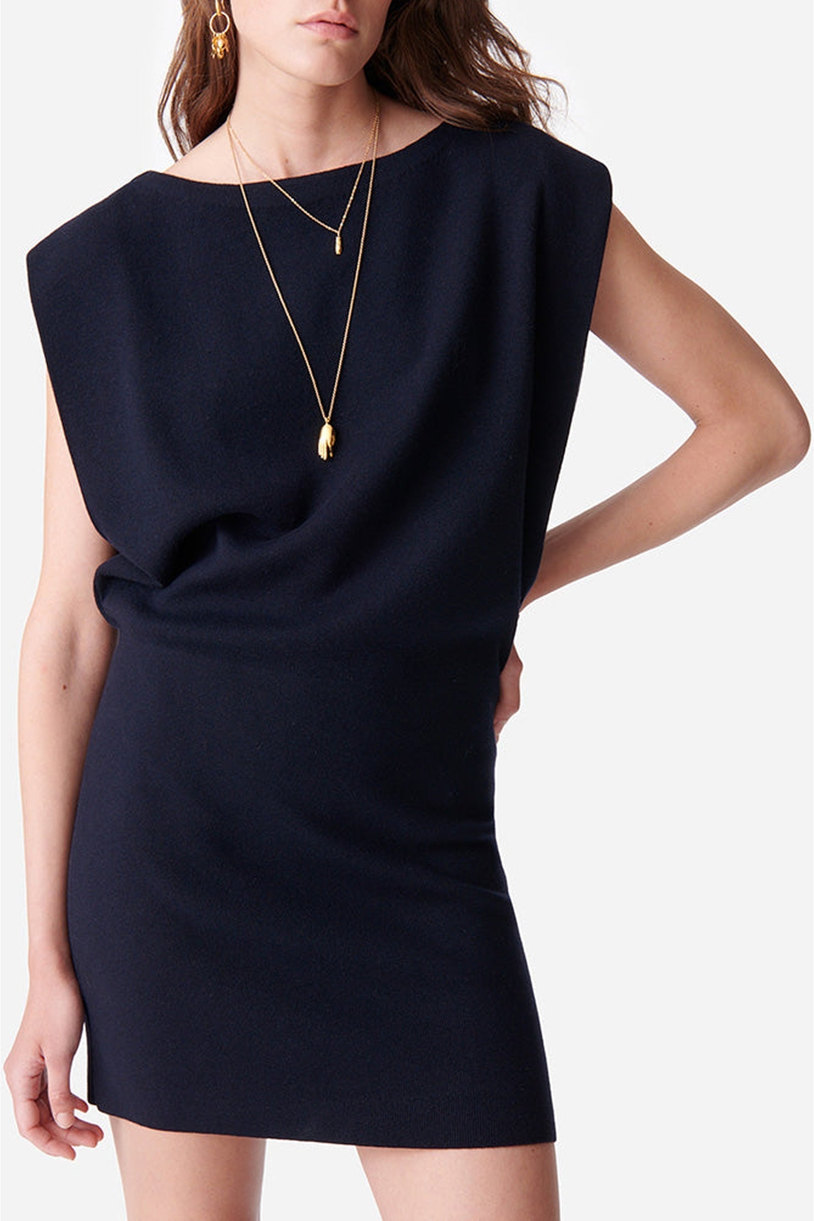 Robe courte à col bateau Dorotea en laine mélangée - Marine