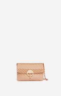 4 QTY NEW // MULTICO/BISCUIT / Petit Sac Moon en Cuir et Coton - MULTICO/BISCUIT