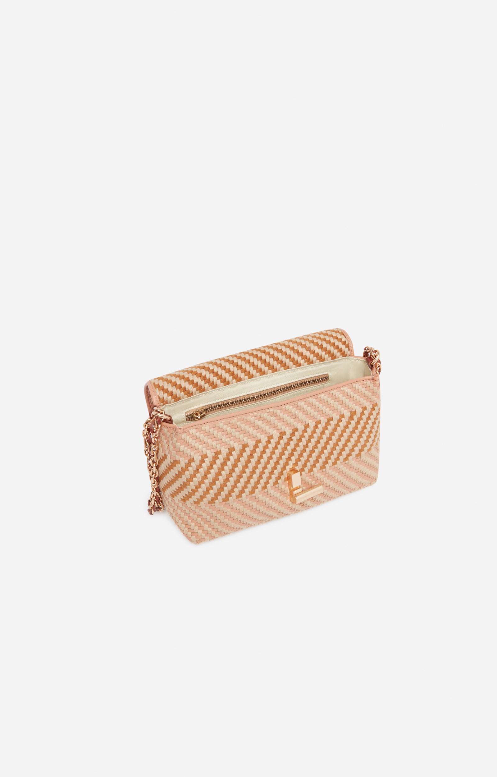 4 QTY NEW // MULTICO/BISCUIT / Petit Sac Moon en Cuir et Coton - MULTICO/BISCUIT