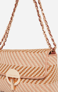 4 QTY NEW // MULTICO/BISCUIT / Petit Sac Moon en Cuir et Coton - MULTICO/BISCUIT