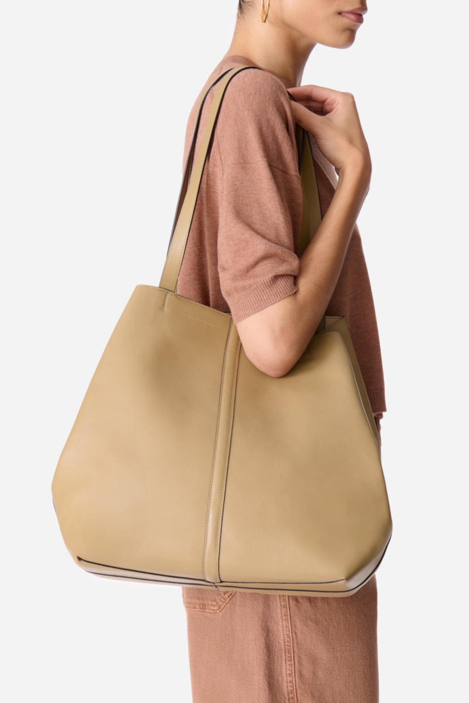 Iconic Daily large leather tote bag - Olive